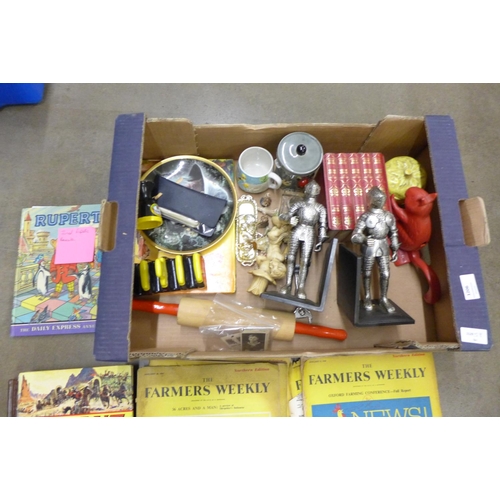 1206 - Assorted items including early 20th Century sports collectors cards, annuals, Wade Whimsies, miniatu... 