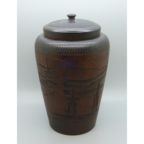 637 - A Japanese wooden tea caddy, 18cm