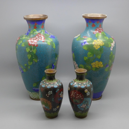 676 - Four cloisonne vases, two large and two small