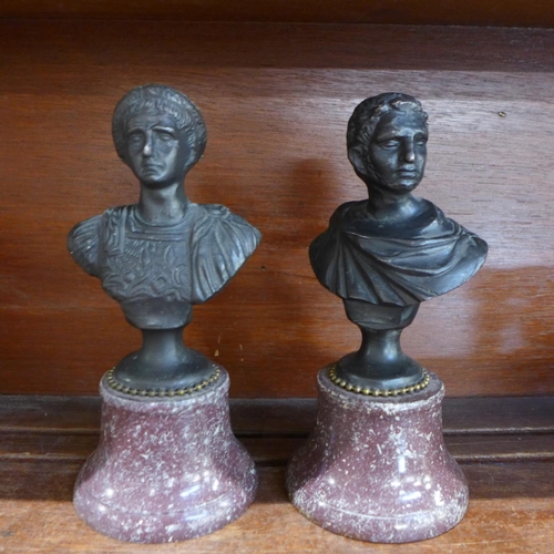 678 - A pair of metal Roman busts; Claudius and Alexander The Great