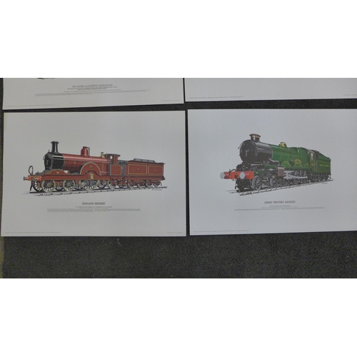 693 - Six original lithographic prints of trains, printed on high quality paper in the 1970's, suitable fo... 