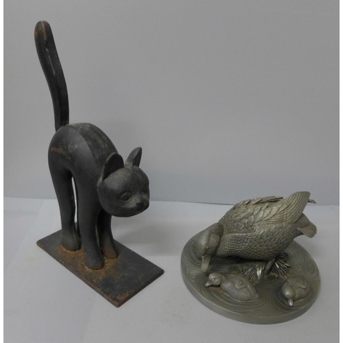 729 - Mallard Time by Robert K. Davis, 1981, The Franklin Mint and a metal cat door stop