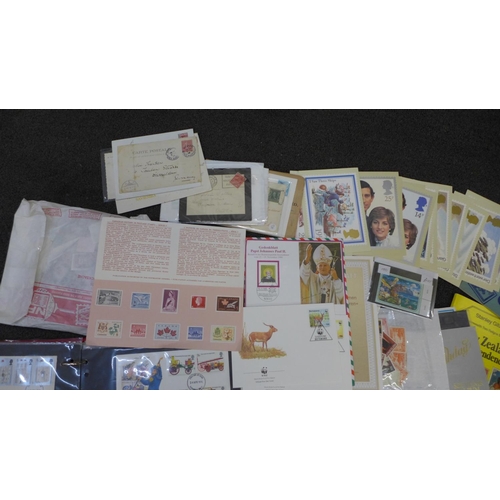 748 - Stamps; box of stamp albums, covers, presentation packs, etc.