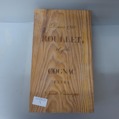 838 - One bottle, Roullet Cognac, boxed with two glasses