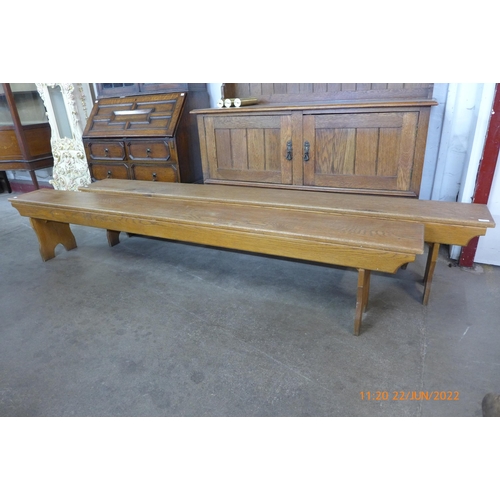 110 - A pair of vintage oak school gymnasium benches