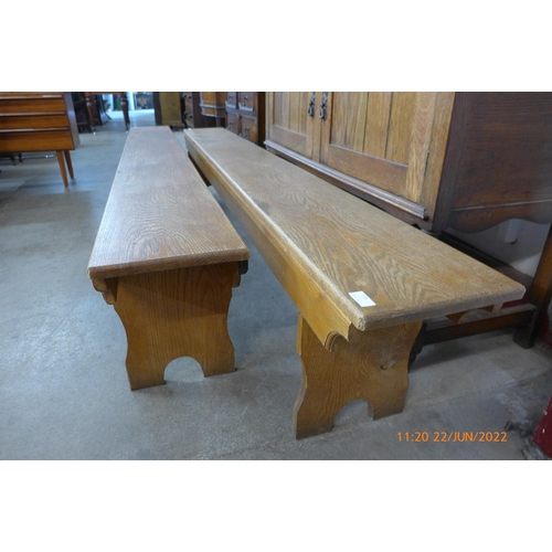 110 - A pair of vintage oak school gymnasium benches