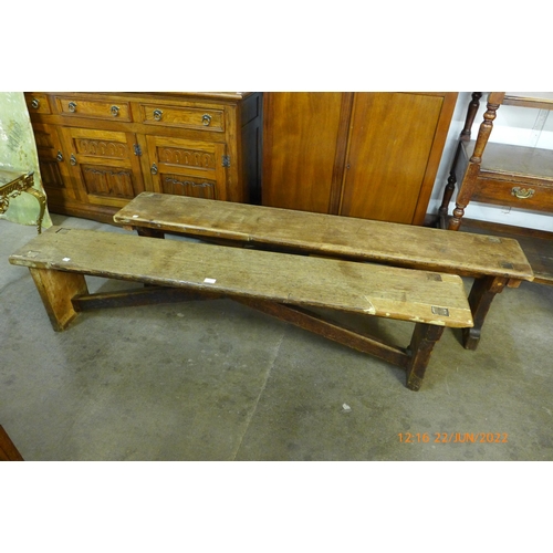 181 - A pair of Victorian oak benches