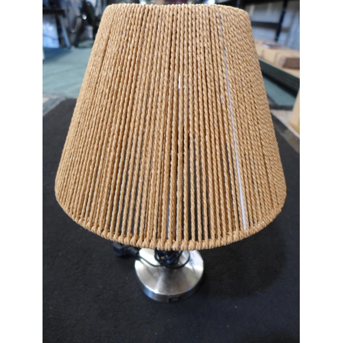 3115 - Brushed metal base table lamp with twine shade