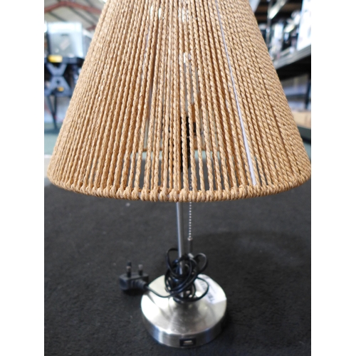 3115 - Brushed metal base table lamp with twine shade