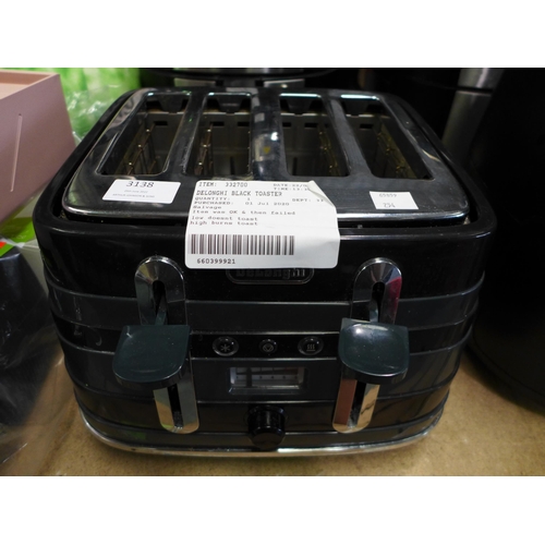 3138 - Delonghi Black 4 Slice Toaster     (254-67)   * This lot is subject to vat