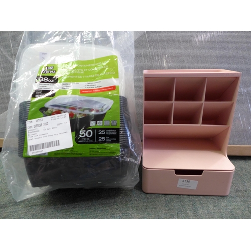 3139 - Cafe Express 38Oz  Plastic Container & Lids, Pink Desk Organiser         (254-59)   * This lot is su... 