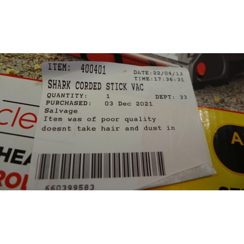 3144 - Shark Corded Stick Vac  - Hz400Ukt   , Original RRP £149.99 + vat     (254-73)   * This lot is subje... 