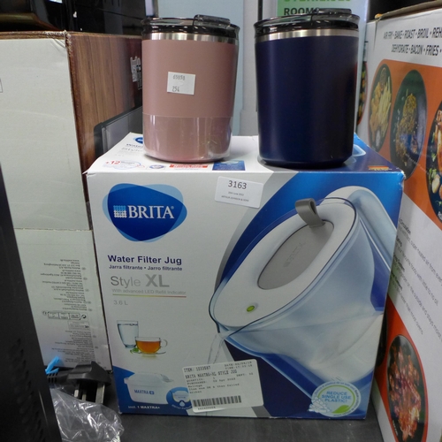 3163 - Brita Maxtra+Xl Style Jug and Hot1 Desktop Travel Mug Pack  (254-42,46)   * This lot is subject to v... 