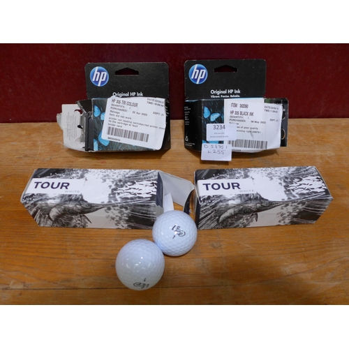 3234 - HP 305 Black Ink, HP 305 Tri Colour and Vice Tour Golf Balls   (255-16)  (255-10,11,16)  * This lot ... 