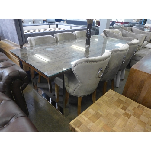 1530 - A Chennai 220cm dining table with a set of six Arlo taupe chairs