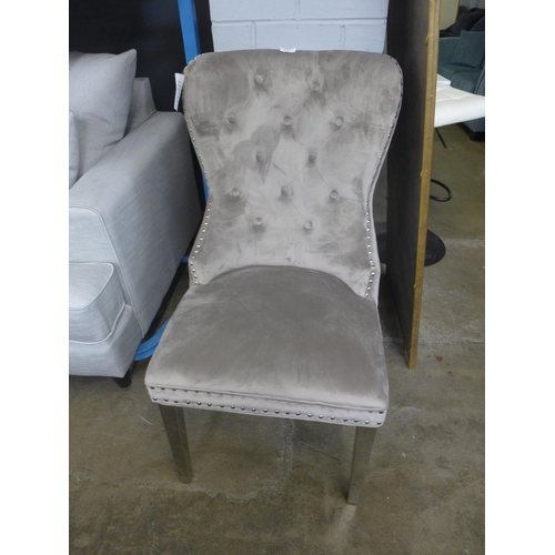 1538 - A Chelsea taupe button back studded dining chair with chrome legs