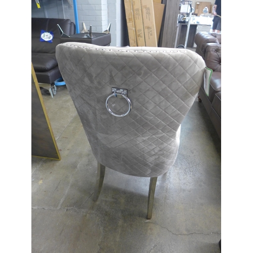 1538 - A Chelsea taupe button back studded dining chair with chrome legs