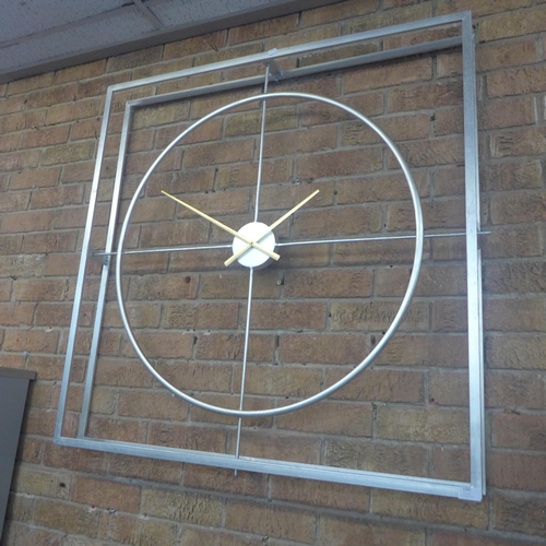 1585 - A large square silver skeleton clock