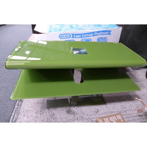 3505 - Green glass and chrome swivel coffee table