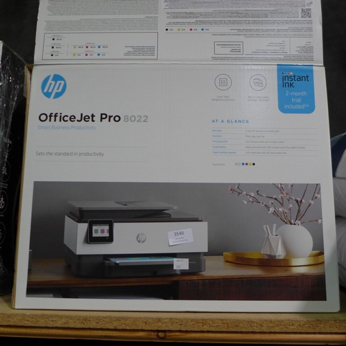 3546 - Hp Officejet Pro 8022 Aio Printer  (254-240)   * This lot is subject to vat