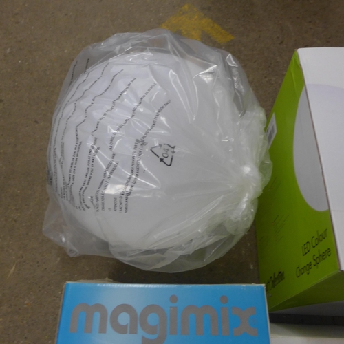 2076 - A Magimix ice cream maker, Home-Tek fan and spherical light, all boxed