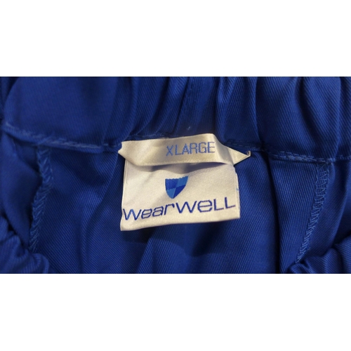 2116 - Box of approx. 50 pairs of Royal blue waterproof trousers in assorted sizes