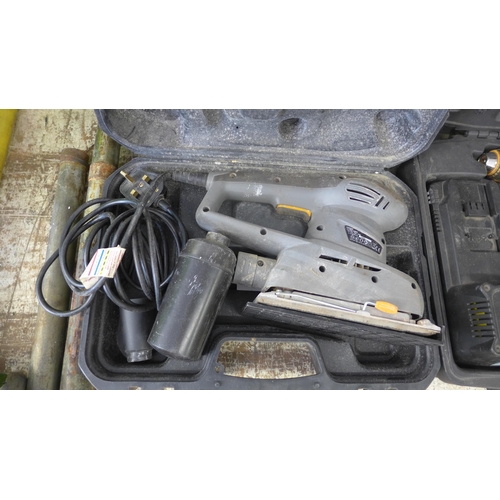 2125 - A Bosch 110v GB13E Professional drill, Macallister cordless drill and a Titan sander