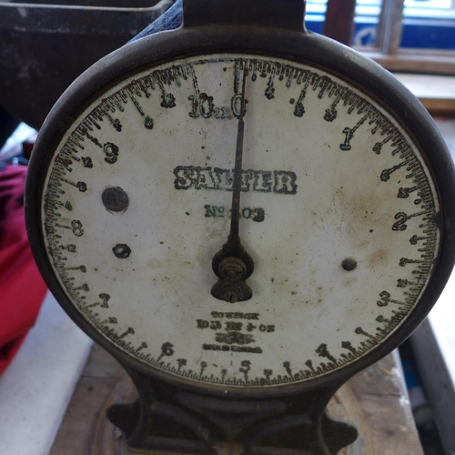 2144 - 2 Vintage scales with pans