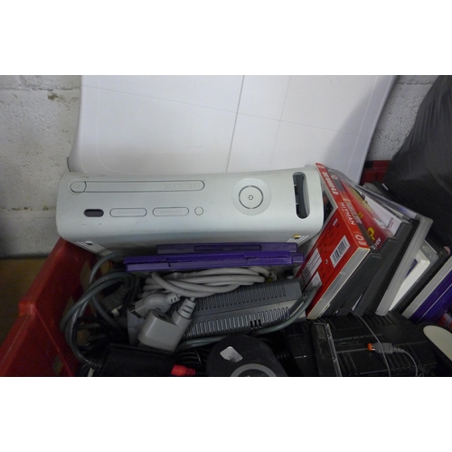 2223 - 3 x Wii, Wii board, XBox 360, joystick, wheel with pedal, assorted games & assorted cables