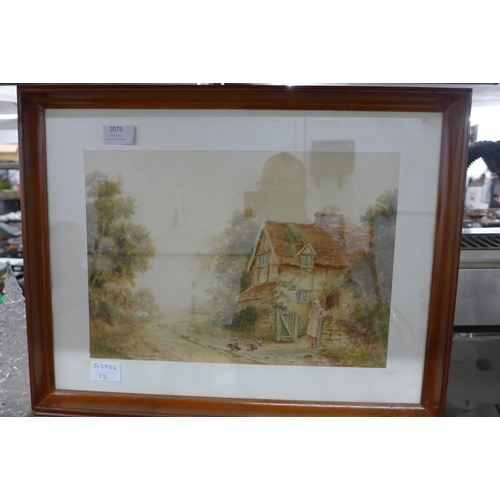 2069 - A George Williams watercolour of an English cottage and country lane and one other watercolour,  bot... 