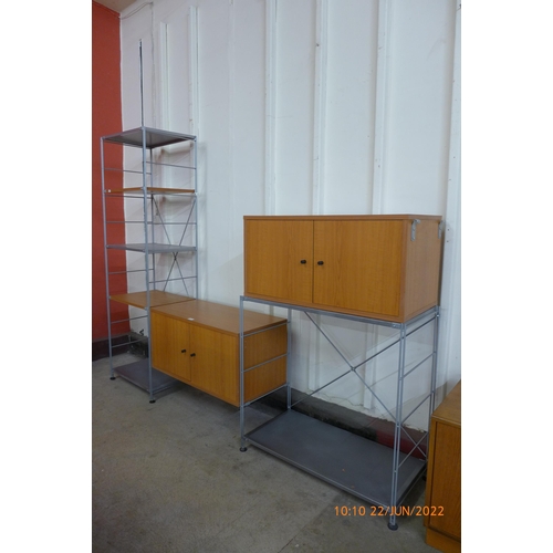 108a - A teak and grey metal wall unit