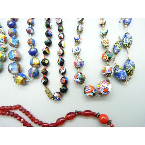 1003 - Five millefiori bead necklaces and one other necklace