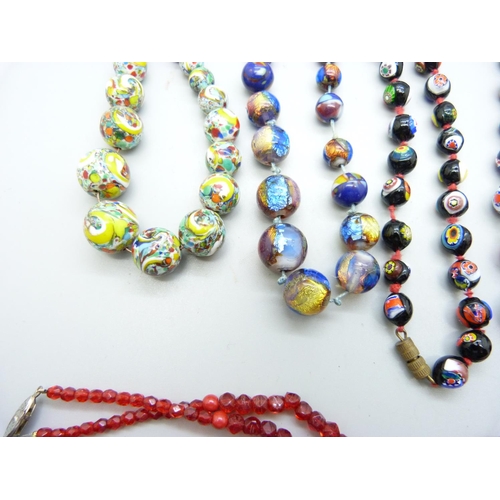 1003 - Five millefiori bead necklaces and one other necklace