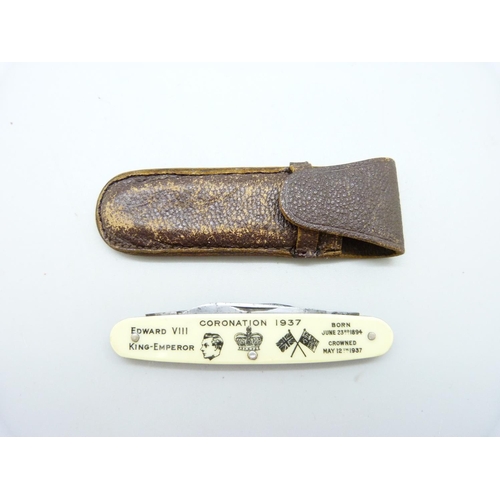 1004 - An Edward VIII 1937 Coronation penknife, the blade marked Humphreys, Sheffield, also marked The Hadd... 