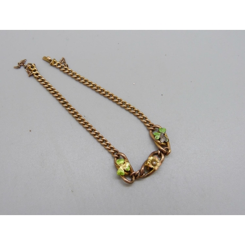 1060 - A 9ct gold and enamel bracelet, enamel a/f, 5.6g