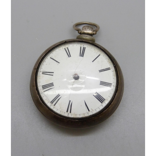 1064 - A silver pair cased fusee pocket watch, the case hallmarked Birmingham 1897, the movement marked Gri... 