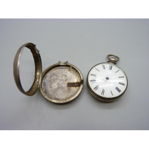 1064 - A silver pair cased fusee pocket watch, the case hallmarked Birmingham 1897, the movement marked Gri... 