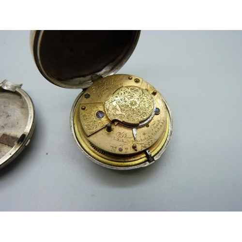 1064 - A silver pair cased fusee pocket watch, the case hallmarked Birmingham 1897, the movement marked Gri... 