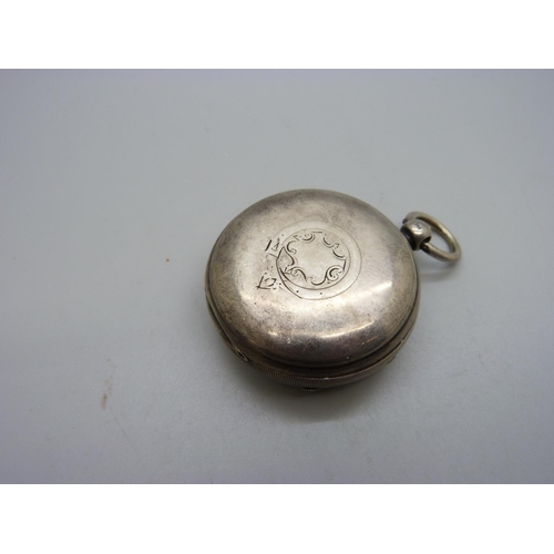 1065 - A silver pocket watch, John Swain & Co., Chester 1892, inner case with inscription