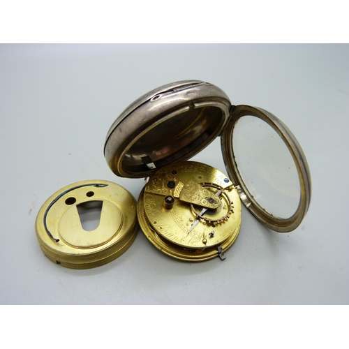 1065 - A silver pocket watch, John Swain & Co., Chester 1892, inner case with inscription