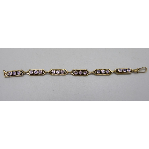 1075 - A silver gilt and amethyst bracelet, 20g