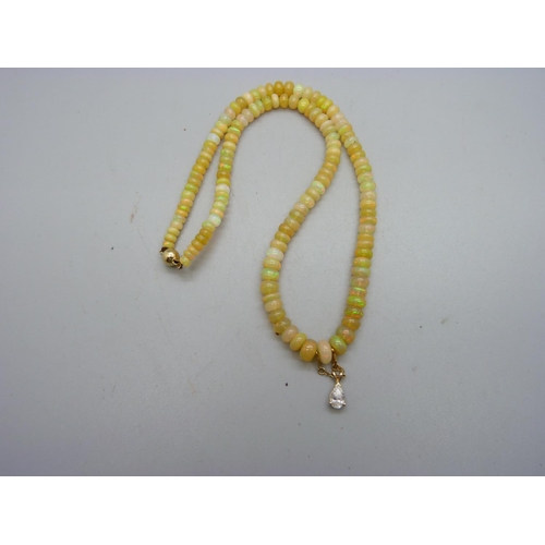 1084 - An Egyptian opal graduated bead  necklace with 18ct gold clasp, 47cm