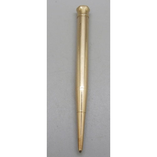 1087 - A 9ct gold Baker's Perm-Point pencil, hallmarked Birmingham 1928, 20g total weight, 103mm