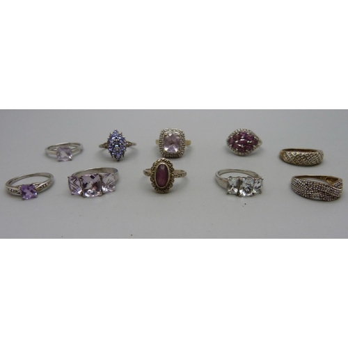 1099 - Ten silver gem set rings