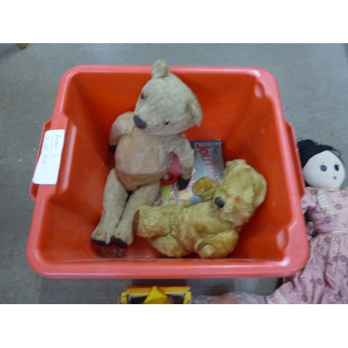 1117 - Two Teddy bears, The Jolly Jig-Saw Book, a Pelham puppet and two dolls**PLEASE NOTE THIS LOT IS NOT ... 