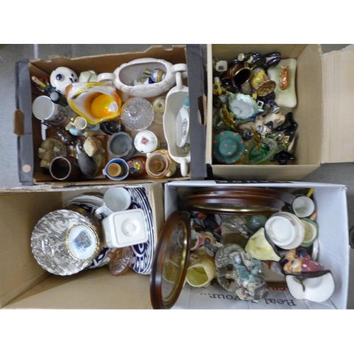 1118 - Four boxes of assorted decorative china, coloured glass, etc.**PLEASE NOTE THIS LOT IS NOT ELIGIBLE ... 