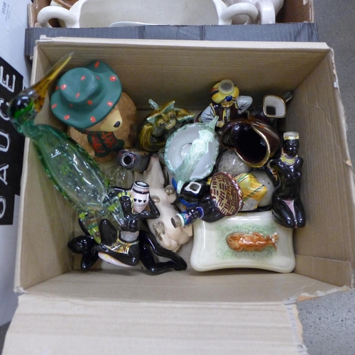 1118 - Four boxes of assorted decorative china, coloured glass, etc.**PLEASE NOTE THIS LOT IS NOT ELIGIBLE ... 