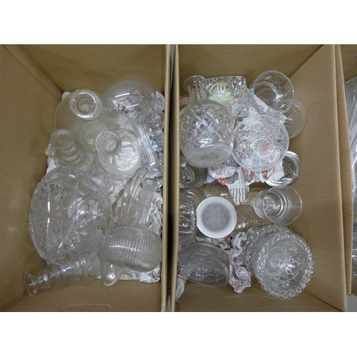 1147 - Six boxes of glass, mainly larger items including bowls, jugs, decanters, vases, etc.**PLEASE NOTE T... 