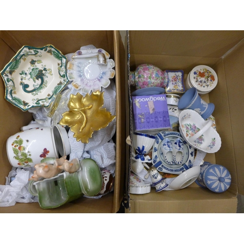 1155 - Two boxes of mixed china, including Aynsley, Coalport, Mason's Sandland, Royal Creamware, Royal Doul... 