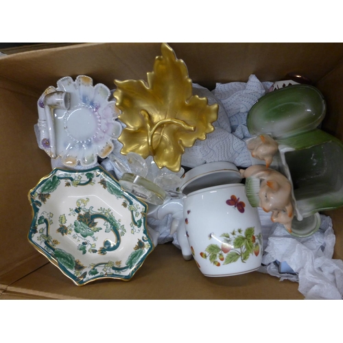 1155 - Two boxes of mixed china, including Aynsley, Coalport, Mason's Sandland, Royal Creamware, Royal Doul... 